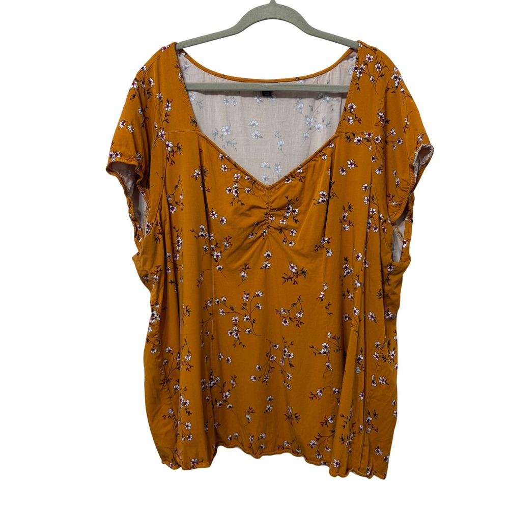 Torrid Womens Plus Size 5‎ Mustard Yellow Floral Sweetheart Neck Blouse Top